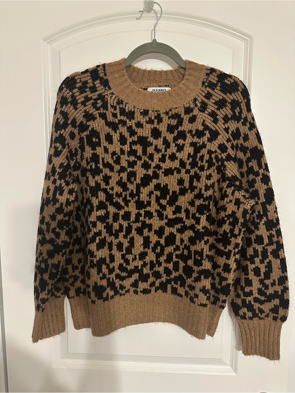 Old Navy Tan and Black Leopard-Print Crewneck Sweater